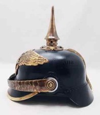 Imperial Officer German Antique Brass Spiked Prussian Pickelhaube Leather Helmet picture