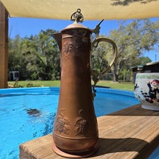 Antique WMF Jugendstil Art Nouveau Copper And Brass Pitcher Hallmarked 13” picture