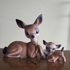 Vtg Norleans Big Eye Ear Deer & Baby Figurine Pair Anthropomorphic Kitsch Japan picture