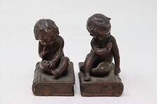 Pair of Amazing Henry Bonnard Bronze Infant Toddler Boy and Girl Sitting Books picture