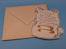 Vintage Baby Gift Card and Two 18 Karat Gold Plated Diaper Pins picture