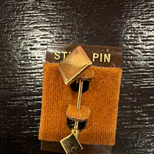 Vintage Gold Tone Square Stick Pin Tie/Lapel Pin on Original Card picture