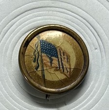 Antique c.1898 Spanish America War Patriotic America Flag Celluloid Pinback 5/8” picture