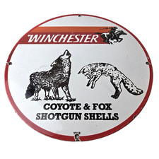 Vintage Winchester Porcelain Sign - Shot Gun Shells Coyote Fox Gas Pump Sign picture