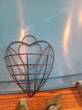 Vintage Heart Shaped Metal Wire Wall Pocket Basket Black  picture