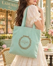  LADUREE tote bag blue organic cotton logo tote bag gold emblem  picture