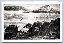 Mark Island Winter Harbor Maine Lighthouse Syd Browne Artist Postcard 1910s picture