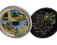 VTG Texas Souvenir Metal Trays Lot Map Bluebonnets Alamo Landmarks Round picture