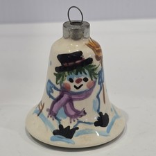 Vintage Suzi Long 1988 Hand Painted Ceramic Snowman Bell Christmas Ornament picture