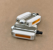 White/Chrome Vintage Bicycle Block Pedals Schwinn Stingray Cruiser Lowrider Bike picture