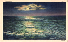 Postcard Moonlight From Curt Teich Great Lake Scenes Linen circa 1933 picture