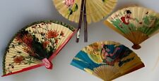 Vintage Chinese Folding Fans Bamboo Paper see pics for damage On One. picture