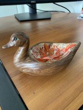Vintage * Beautiful Ceramic DUCK * Trinket Dish Figurine * Hippie 70 s Style MCM picture