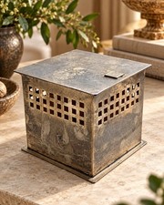 Vintage Pottery Barn Silver Plated Secessionist Pierced Incense Burner Box India picture