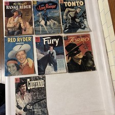 Lot 7 1950s Dell Books Red Ryder Fury Lone Ranger Tonto Zorro Cheyenne Rider Pic picture
