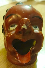 Vintage Novelty Black Americana Figural Head Face Ceramic Ashtray Brown & Black picture