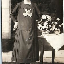 c1910s European Young Lady RPPC Flower Basket Portrait Real Photo Cute Girl A256 picture