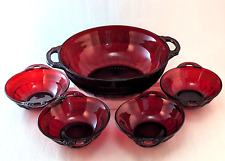 Set of 5 Anchor Hocking Royal Ruby Coronation Glass Bowls with Handles picture