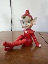 Vintage Red Ceramic Pixie Elf Figurine MCM Japan Christmas Holiday Large picture