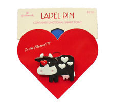Hallmark PIN Valentines Vintage COW with HEARTS B&W 1989 Brooch 2.50 NEW picture