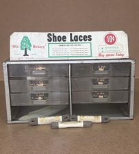 VTG Old Hickory Shoe Laces 8 Drawer Metal Countertop Display Mercantile MISSING picture