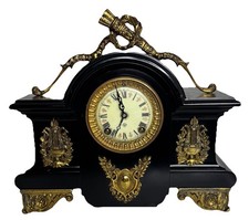 Antique 1880 Ansonia Cast Iron Laurel Mantel Clock Fully Serviced picture