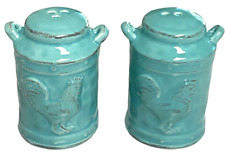 Rooster Salt & Pepper Shakers Ceramic Aqua Farmhouse Country Western Shabby Chic picture