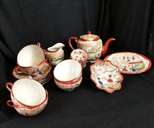 Vintage Japanese Clobber Painted Geisha Girl Porcelain Tea set for 6 picture