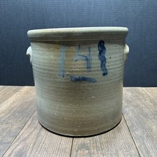 Antique Vintage #4 Cobalt Blue Salt Glazed Stoneware Crock Jug Jar with Handles picture