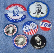 SEVEN POLITICAL BUTTONS - 2 THEODORE ROOSEVELT (REPROD.) & 5 FRANKLIN ROOSEVELT picture