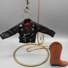 Vintage Miniature Leather Jacket Keyring and Leather Boot Keyring Ornament Lot picture