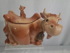 Brush McCoy Cow Winking Cat Pottery Cookie Jar W10 USA Vintage Brown Cowbell picture