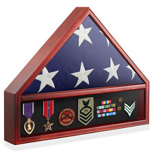 Military Burial Flag and Medal Shadow Box Display Case, Mahogany picture
