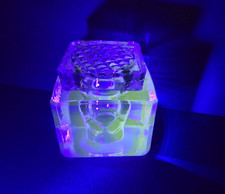 Antique UV Reactive Manganese Glass Cube Inkwell with Diamond Pattern on Lid picture