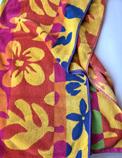 Vintage Cecil Saydah 90s Neon Floral Reversible Beach Towel 33x62 Cotton India picture