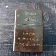 Vintage 1964-1965 ZIPPO Lighter Vietnam Map Saigon Solid Brass Rare picture