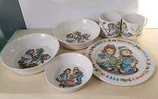 Vintage Raggedy Ann and Andy 1969 Melamine Cereal Bowls Plate cups Oneida Deluxe picture