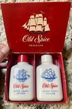 Vtg 60’s Shulton Milk Glass Old Spice Traveler Set 3365 Aftershave Talcum FULL picture