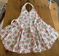 Vintage Handmade Floral Full Apron Pink Red Flowers Halter Neck Tie Back Pocket picture