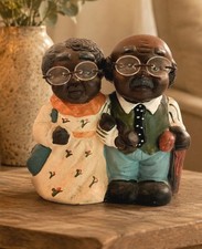 Vintage African American Elderly Couple Cute Old People Man Woman Figurine  picture