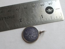 7/8in VINTAGE STERLING SILVER PURPLE ENAMEL THOMAE SAINT CHRISTOPHER MEDAL picture