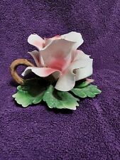 VINTAGE ITALY CAPODIMONTE ROSE FIGURINE CANDLE HOLDER COLORFUL DESIGN NR picture