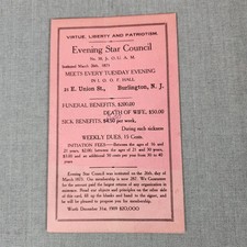 Junior Order of United American Mechanics Evening Star Council NJ 1909 Card picture