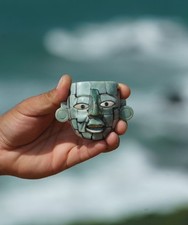 Handcrafted Tehotihiacan Mayan Mosaic   aventurineMask pendent  One of a kind  picture