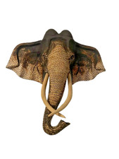 Lucky Elephant Wooden  Unique Head Wood Carved Wall Hanging Deco Authentic Art picture