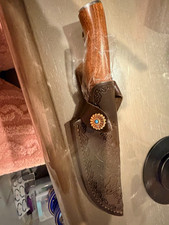 Hunting Fixed Blade Knife SS Clip Point Plain Edge Full Tang Wood, Sheath 4in picture