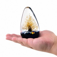 Handmade Art Glass Money Tree Figurine Golden Tree Sculpture Home Desk Decor picture