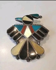 Vintage Signed Irvin Edaakie Zuni Pueblo Sterling Thunderbird Pendant picture