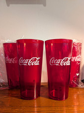 NEW Authentic Coca-Cola Red Plastic Tumbler Set with White Logo, Set Of 4, 24oz picture