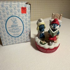 Vintage 1983 Smurf Music Box Wallace Berrie Night Before Christmas# 4016/6000 picture